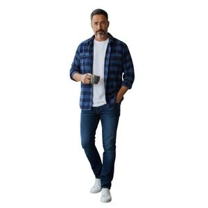 Jachs NY Blue Plaid Flannel Shirt‎ Button Up Long Sleeve Mens Size M